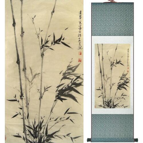 Bamboo painting Chiense characters and Flower painting Home Office Decoration Chinese scroll painting 041207