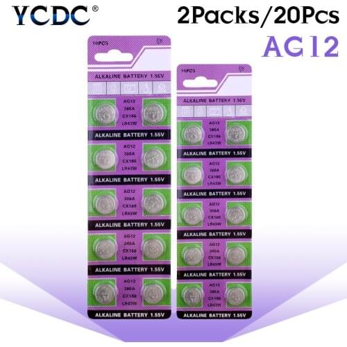 YCDC 20Pcs 1.55V Button Coin Cell Battery AG12 AG-12 LR43 V12GA GP386 SR1142 386A Alkaline Disposable Watch Batteries