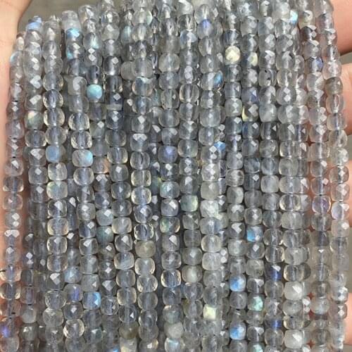 Natural 4mm Blue Rainbow Flash Labradorite Faceted Cube Beads For Jewelry Making 15" Strand DIY Accessorries Bead For Bracelet