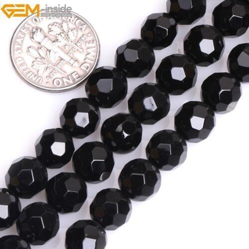 Gem-inside 2-14mm Natural Stone Beads Faceted Round Black Onyx Agates Beads For Jewelry Making Beads 15inch DIY Beads Jewellery