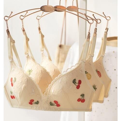 Fashion Fruits Embroidery Lace Push Up Women Bra 3/4 Cup Sexy Lingerie Soft Wireless Girl Brassiere Female Underwear Brassiere