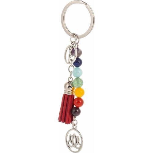 Chakra Keychain Colorful Stone Beads 7 Chakras Energy Yoga Fitness Key Chains Lotus Tassel Key Rings Fashion Jewelry