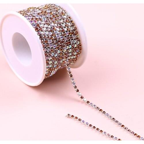 10 yard/roll Sewing Crystal Rhinestone Chain SS6 SS8 SS10 SS12 Black/Silver Base Claw Gule on Rhinestone Trim Chain Accessories