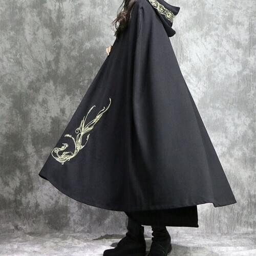 Black Chinese Tunic China Robe Hooded Cape Femme Poncho Meditation Traditional Chinese Clothing Halloween Chinese Cloak