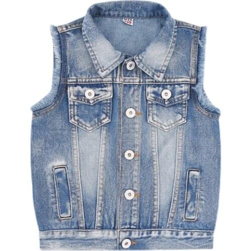 Kids Spring Denim Vests Girls/Boys Casual Sleeveless Outerwear Toddler Clothing Kids Tops 4-11Yrs