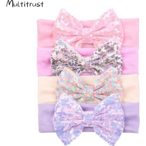 Baby Girls Bow Headband Fashion Wild Rainbow Sequins Hair Band Toddlers Kids Hair Accessories