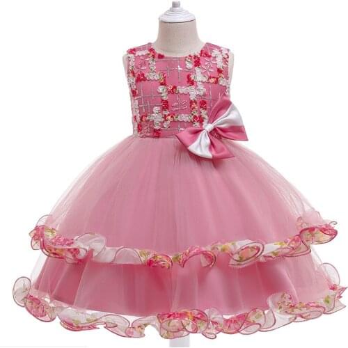 Elegant Tulle Cake Princess Dress Girls Dresses For Wedding Evening Party Sequins 2Layers Tulle Flower Girl Dress Girl Clothes