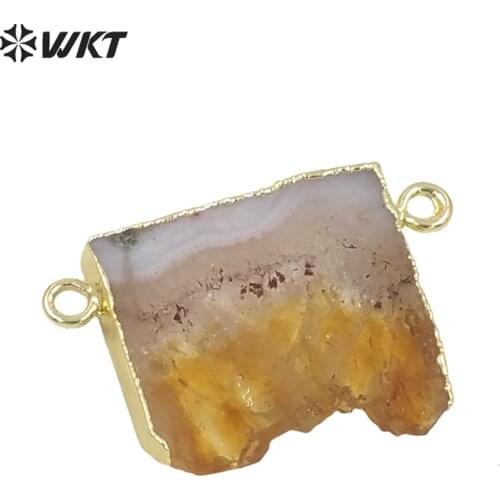 WT-P421 Hot sale Natural raw yellow stone pendants with double hoops,fashion yellow stone pendant in gold color