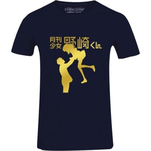 High-Q Anime Monthly Girls' Nozaki-kun Cotton T-Shirt Tee O-Neck Casual Nozaki Umetarou Sakura Chiyo Navy T-Shirt Tee T shirt