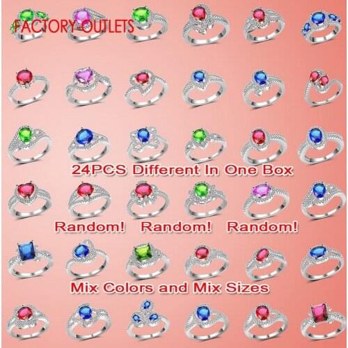 24 PCs Finger Rings For Women Wedding Statement Authentic Sterling Silver 925 Jewelry Random Style Random Color Random Size