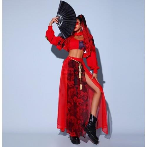 Cheerleader Costume For Adult Jazz Dance Wear DJ DS Clothing Designer Clothes Chinese Style Dancer Outfit Stage Costume DL7207