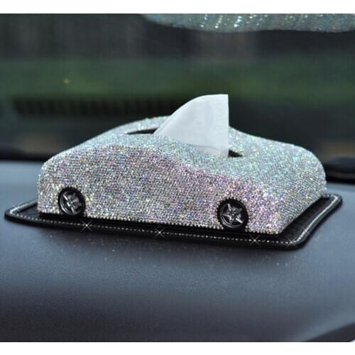 Creative Car Model Multi-use Luxury Leather Car Tissue Box Cover Crystal Rhinestone Block Paper Storage Box