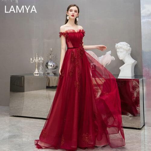 LAMYA Plus Size Boat Neck Evening Dresses Banquet Elegant Beads Party Prom Gown Customized Appliques a Line Robe De Soiree