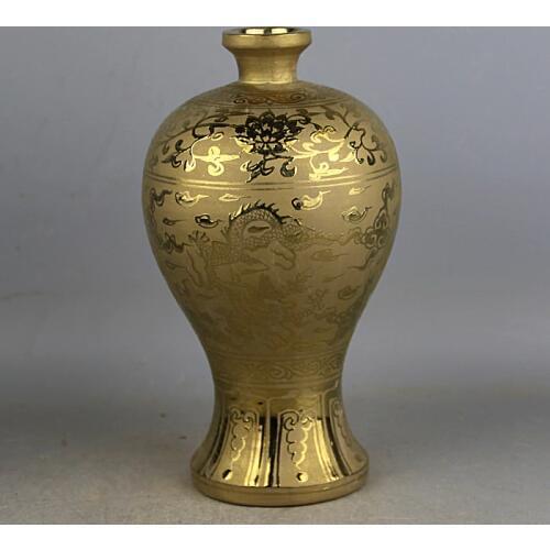 Ming Xuande years mark gilt dragon lines vase unearthed ancient porcelain kiln porcelain imitation handmade antique ornaments