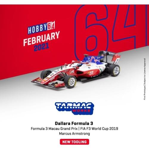 Tarmac Works 1:64 Dallara Macau Grand Prix FIA F3 World Cup 2019 #2 Marcus Armstrong Diecast Model Car
