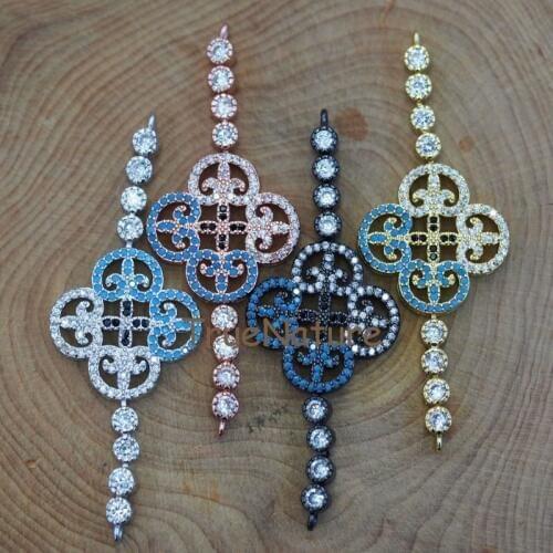 Paved Cubic Zircon Pendant Chinese Knot Fashion Jewelry, High Quality Turquoises Bead Copper Connectors In 54.3*19.9 mm PC6795