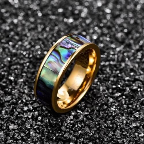 2020 8mm Mens Bohemia Carbide Party Ring Electroplated Gold Inlaid Shell Engagement Tungsten Steel Ring