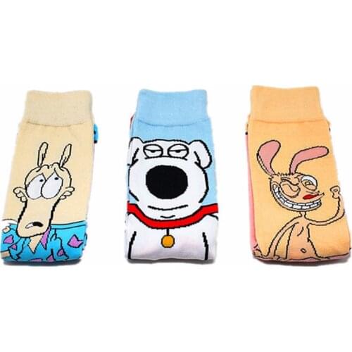 Women Sock Anime Rockos Modern Life Print Socks Ed Bighead Filbert Heffer Rocko Men Cotton Cute Funny Cartoon Sporting Casual