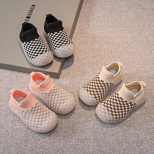 2021 New Luxury Designer Shoes for Boys Girls Kids Knitted Fabric Toddler Shoes for 1 Year Old Casual Plaid Baby Sneakers E06301