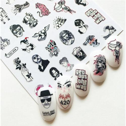 Newest TSC series TSC-88-91 Cartoon character 3d nail art stickers decal template diy nail tool decoration