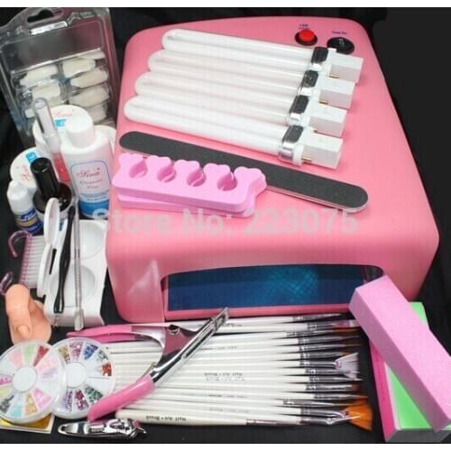 New New Pro 36W UV GEL Pink Lamp Dryer & 15 Brush Nail Art Tool Kits