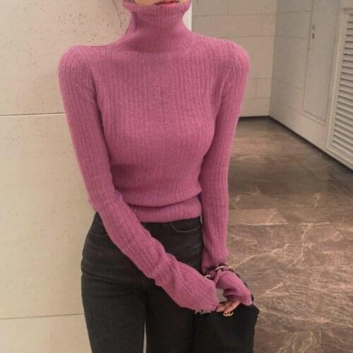 2021 Women Autumn Winter Turtleneck Slim Sweater Mohair Thin Knitted Bottoming Shirt Full Sleeve Inner Wear Pullover Jumpers