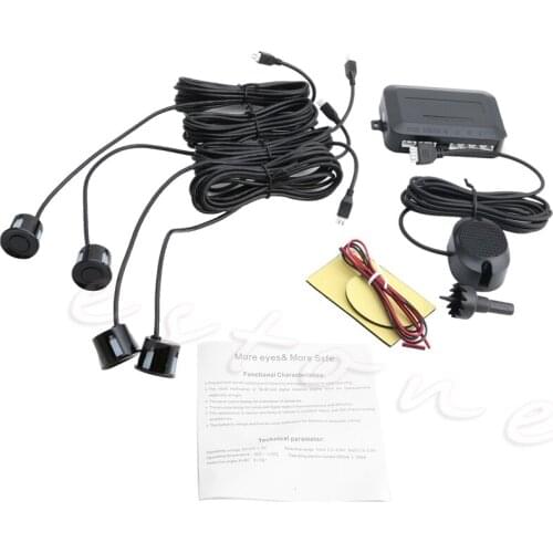Parking 4 Sensors Car Reverse Backup Rear Buzzer System Sound Alarm Silver