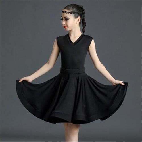 NEW Girl Latin Dance Dress Ballroom Children Dance Costume Salsa Kids Black Red Tango Dresses Dancing Stage Performance Clothing