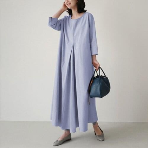 Oversized Cotton Linen Dress ZANZEA Women Vintage Long Sleeve Kaftan Dress Casual Solid Dress Plus Size Robe Femme S-5XL