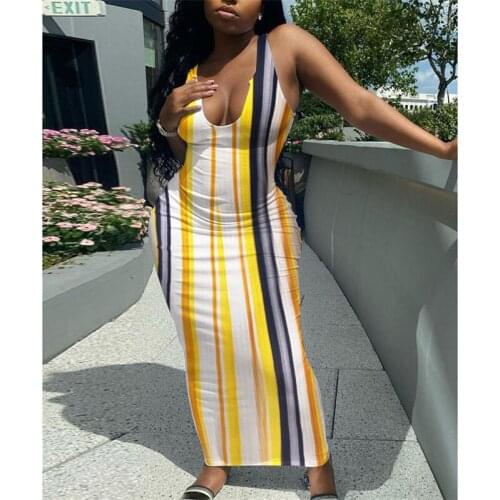 Thorn Tree Sexy Striped Off Shoulder Long Maxi Dress 2021 Summer Sleeveless Bodycon Night Clubwear Outfits Women Party Dresses