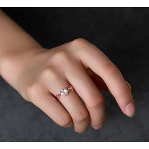 Heart-Shape ECG Valentines Day Gift White Zircon Rose Gold Silver Plated Copper Rings for Women