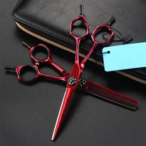 Professional japan 440c 9cr 6 inch Wine red cut hair scissors cutting barber makas haircut thinning shears hairdressing scissors