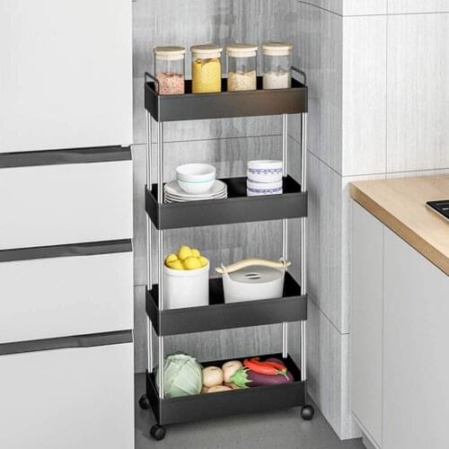 Adjustable 4/3/2 Layers Storage Trolley Shelf Movable Storage Rack Rolling With 4 Wheels Cart Goods Shelf Kitchen Tableware Rack