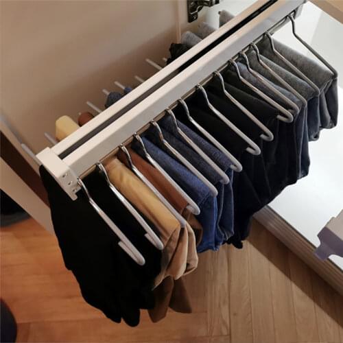 Adjustable Pull-Out Wardrobe Valet Rod Closet Clothes Rail Top Mount Telescopic Drawer Rack Bar Ball Bearing Slide StorageHolder