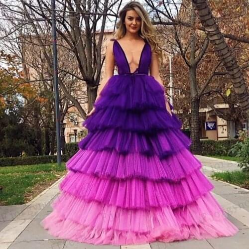 Luxury Tiered Cake Tulle Dresses Sheer Neck Ball Gown Party Dress Sleeveless Zipper Back Customized Evening Dress Prom Gowns