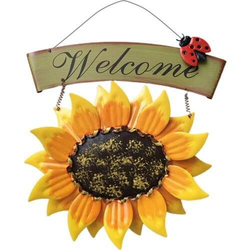 Handcrafts Vintage Metal Butterfly Sunflower Welcome Sign Front Door Decor Hanging Outdoor Wreath Decorative Door Porch Bar Cafe