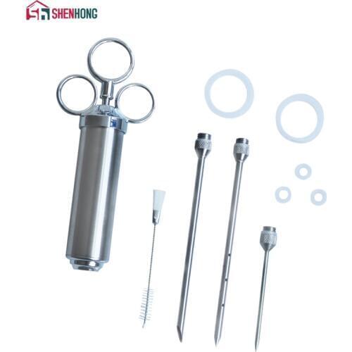 SHENHONG 2 Oz Meat Injector Syringe Poultry Marinade Flavour Seasoning BBQ Kit Kitchen Tools with 3 Needles