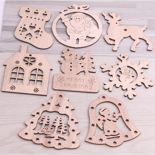SWEET BELL 14Pcs 50-100mm 15 Style Christmas Wooden Ornament Charms Drop Pendant For Home Decoration Wood Slices DIY Carft Arts