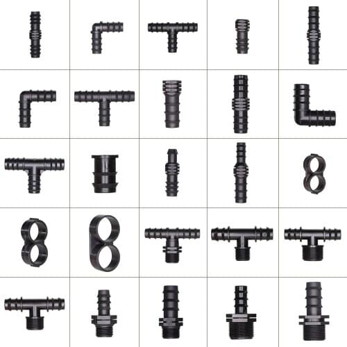 16 20 25mm Garden Irrigation Tubing Barbed Water Connector Fitting Tee Elbow Couplings End Plug Micro Drip Adapter for Garden