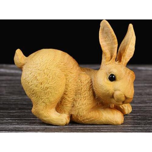 Statuette Home Buxus microphylla Wood carving creative Home Furnishing jewelry ornaments gifts cartoon animal Meng rabbit