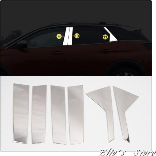 Car Styling 6PCS Stainless Steel Window B+C Pillar Decorative Trims Cover Molding Strips For Peugeot 3008 2017 2018 2019