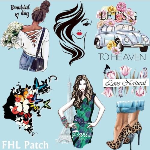 Fashion Girl Iron On Patches for Clothing Thermal Sticker On Clothes T shirt DIY A-level Washable Beauty Heat transfer Appliqued
