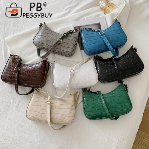 Vintage Ladies Bag Alligator Pattern PU Underarm Women Pure Color Handbags Purse Fashion Crocodile Pattern Mini Shoulder Bags