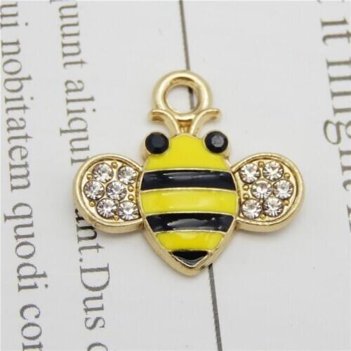 Julie Wang 3PCS Enamel Bee Charms Mixed Colors Alloy Cartoon Rhinestone Honeybee Pendant Bracelet Jewelry Making Accessory