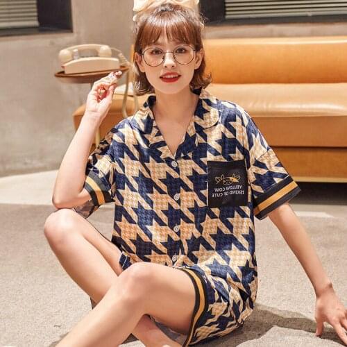Women Sleepwear Sexy Nighty Summer Pyjamas Silk Nightgown Plus Size Lapel Loose Version Pajama Set High Quality