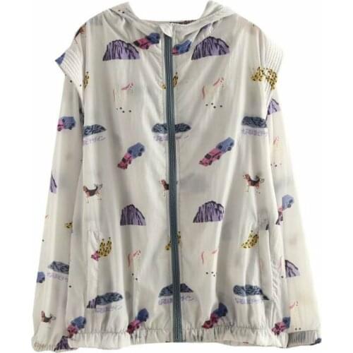 Women See Through Thin Zipper Hooded Jacket Graphic Print Coat 2021 Summer Long Sleeve Korean Fashion Casual Ladies Outwears