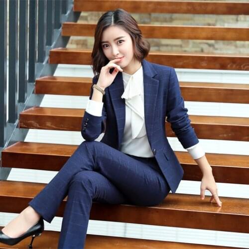 High Quality Business Wear Plaid Suit Pants 2-piece Suit Female Fashion Office Plaid Jacket Temperament Hotel Overalls Female