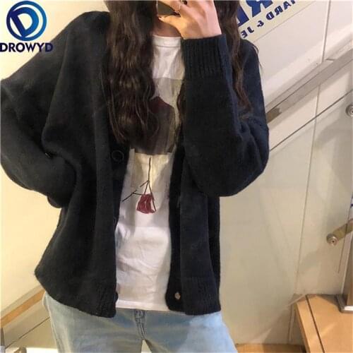 2021 Women Cardigan Sweater Cashmere Cropped Sweater Jacket Brown O-Neck Gray Vintage Knitted Single Breasted Soft Knitwear Tops