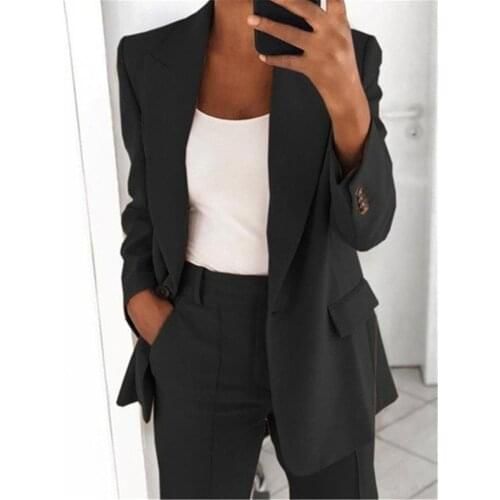 Self Cultivation Solid Color Fashion Casual Suit Collar Long Sleeve Slim Temperament Coat Women Large Size Clothing Veste Femme