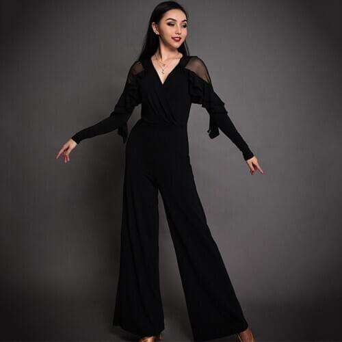 New Latin Dance Dress Lady Black Mesh Jumpsuit Women Practice Clothes Tango Cha Cha Rumba Samba Salsa Performance Wear DNV12901